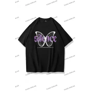 Unisex Silence Butterfly Tshirt Siyah