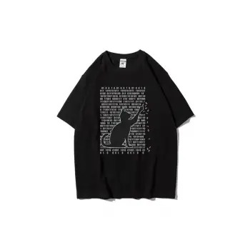 Unisex Siyah 01 Kedi Baskılı Oversize Bisiklet Yaka Tshirt