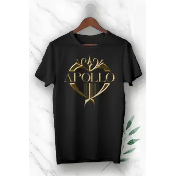 Unisex Siyah Apollo Baskılı Tişört
