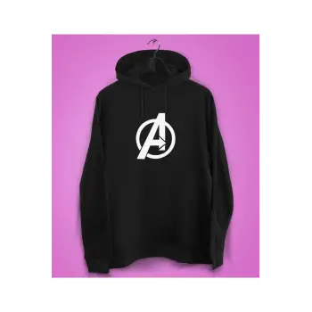 Unisex Siyah Avengers Baskılı Sweatshirt