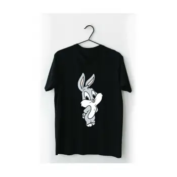 Unisex Siyah Bugs Bunny Baskılı T-shirt