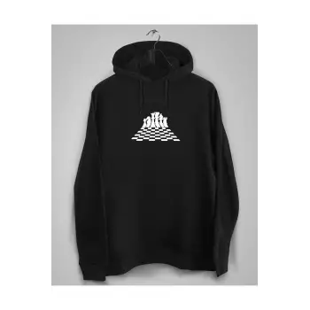 Unisex Siyah Chess Baskılı Sweatshirt