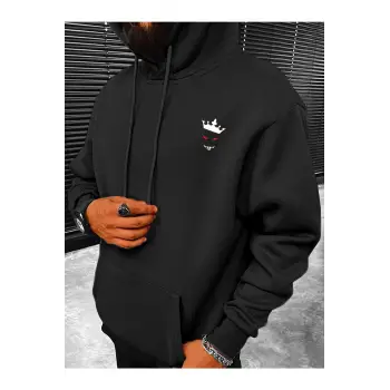 Unisex Siyah Devil Baskılı Kapüşonlu Sweatshirt