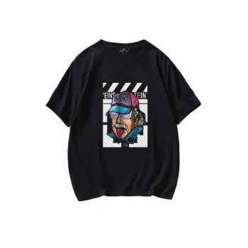 Unisex Siyah Einstein Baskılı Oversize Tişört