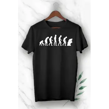 Unısex Siyah Evolution Evrim Baskılı Tişört
