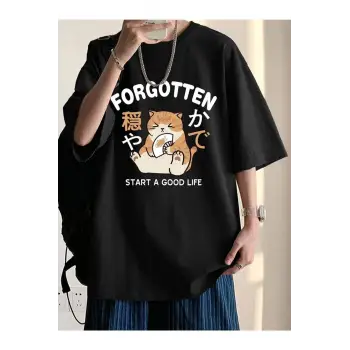 Unisex Siyah Forgotten Oversize Bisiklet Yakak Tshirt