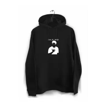 Unisex Siyah Friends- Im Fine Baskılı Sweatshirt