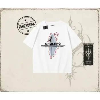 Unisex Siyah Ghosting Oversize Unisex Tişört Beyaz