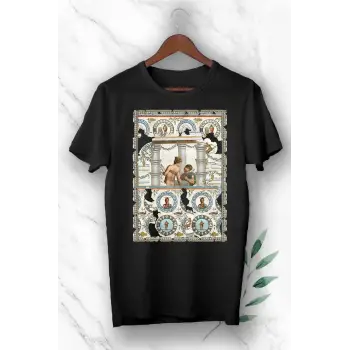 Unisex Siyah Mozaik Baskılı Tişört