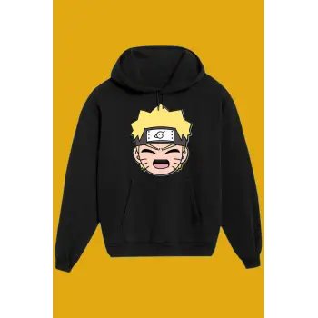Unisex Siyah Naruto Baskılı Sweatshirt
