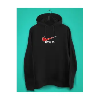 Unisex Siyah Naruto Jutsu It Baskılı Sweatshirt