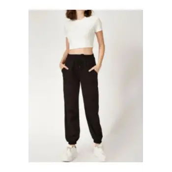 Unisex Siyah Paçası Lastikli Eşofman Altı