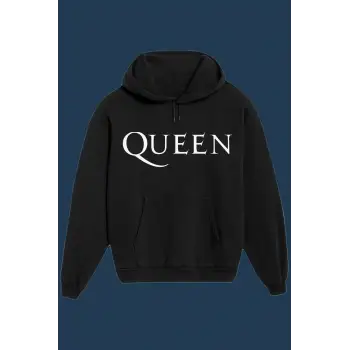 Unisex Siyah Queen Baskılı Sweatshirt