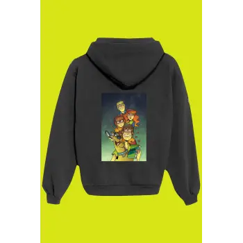 Unisex Siyah Scooby Doo Sırt Baskılı Sweatshirt