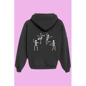 Unisex Siyah Skull Sırt Baskılı Sweatshirt