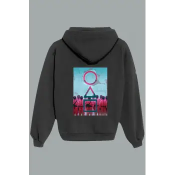 Unisex Siyah Squid Game Sırt Baskılı Sweatshirt