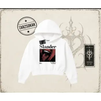 Unisex Slander Kadın Crop Kapşonlu Sweatshirt Beyaz