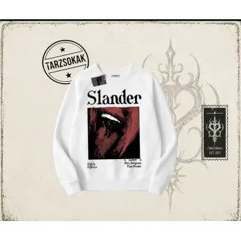 Unisex Slander Oversize Unisex Bisiklet Yaka Sweatshirt Beyaz
