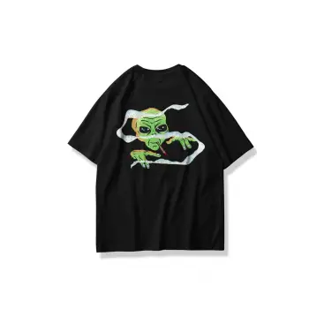 Unisex Smoking Alien Tshirt Siyah