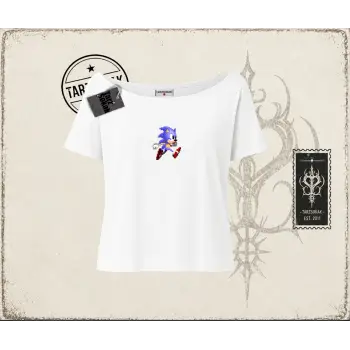 Unisex Sonic The Hedgehog Kadın Kayık Yaka Tişört Beyaz