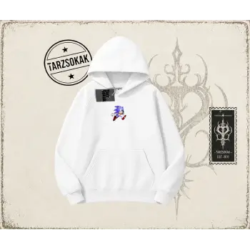 Unisex Sonic The Hedgehog Oversize Unisex Kapşonlu Sweatshirt Beyaz