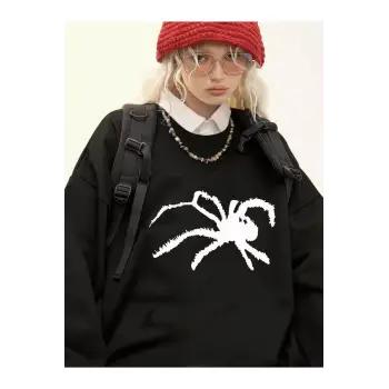 Unisex Spider Bisiklet Yaka Sweatshirt Siyah