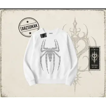 Unisex Spiderman Oversize Unisex Bisiklet Yaka Sweatshirt Beyaz