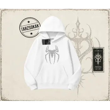 Unisex Spiderman Oversize Unisex Kapşonlu Sweatshirt Beyaz
