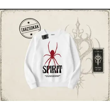 Unisex Spirit Oversize Unisex Bisiklet Yaka Sweatshirt Beyaz
