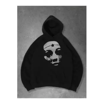 Unisex Star Face Sweatshirt Siyah