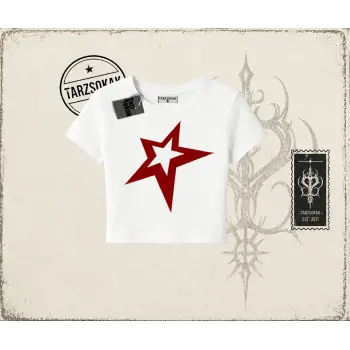 Unisex Star Kadın Baby Tee Beyaz