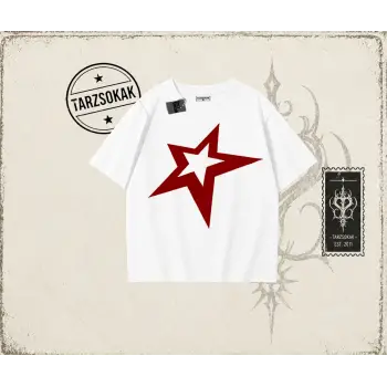 Unisex Star Oversize Unisex Tişört Beyaz