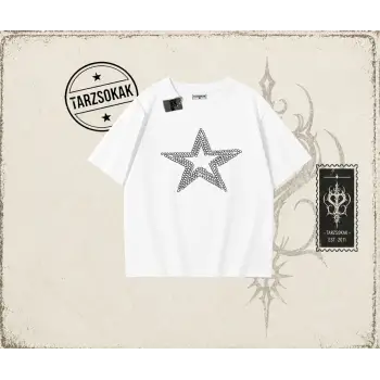 Unisex Star Stroke Oversize Unisex Tişört Beyaz