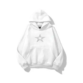 Unisex Star Stroke Taş Baskılı Sweatshirt Beyaz
