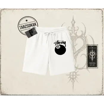 Unisex Stüssy 8Ball Unisex Şort Beyaz