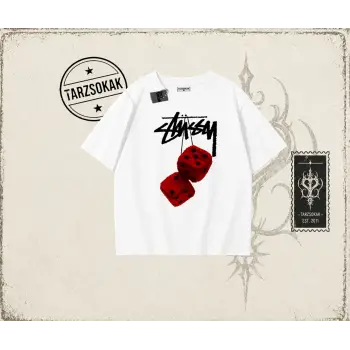 Unisex Stüssy Zar Oversize Unisex Tişört Beyaz