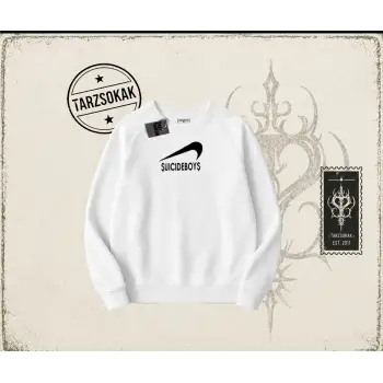 Unisex Suicedeboys Oversize Unisex Bisiklet Yaka Sweatshirt Beyaz