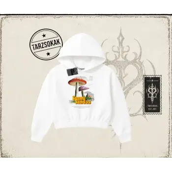 Unisex Sunny Sunday Kadın Crop Kapşonlu Sweatshirt Beyaz
