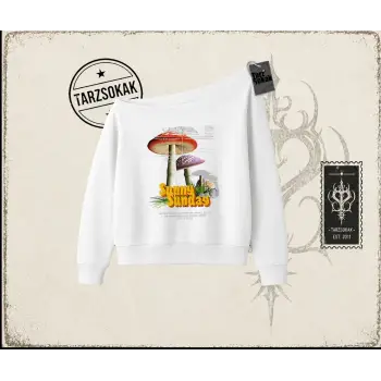 Unisex Sunny Sunday Kadın Kayık Yaka Sweatshirt Beyaz