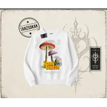 Unisex Sunny Sunday Oversize Unisex Bisiklet Yaka Sweatshirt Beyaz