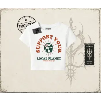 Unisex Support Your Kadın Baby Tee Beyaz