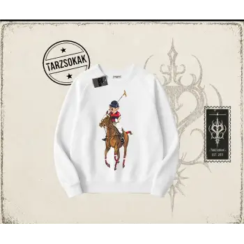 Unisex Teddy Horse Oversize Unisex Bisiklet Yaka Sweatshirt Beyaz