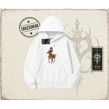 Unisex Teddy Horse Oversize Unisex Kapşonlu Sweatshirt Beyaz