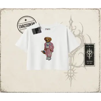 Unisex Teddy Kadın Crop Tişört Beyaz