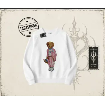 Unisex Teddy Oversize Unisex Bisiklet Yaka Sweatshirt Beyaz
