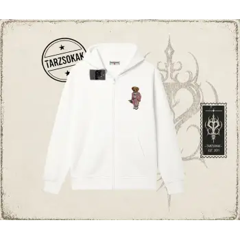 Unisex Teddy Oversize Unisex Hırka & Çeket Fermuarlı Sweatshirt Beyaz
