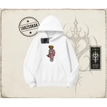 Unisex Teddy Oversize Unisex Kapşonlu Sweatshirt Beyaz