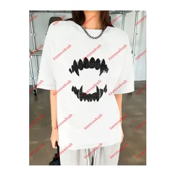 Unisex Teeth Tshirt Beyaz