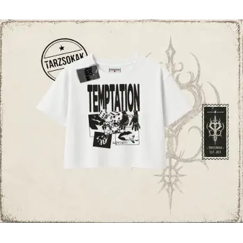 Unisex Temptation Tshirt Kadın Crop Tişört Beyaz