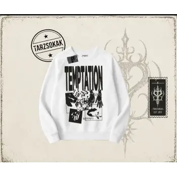 Unisex Temptation Tshirt Oversize Unisex Bisiklet Yaka Sweatshirt Beyaz